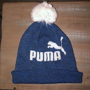 PUMA Pom Pom Blue Logo Beanie Hat Adult One Size